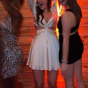 Revolve Bardot Caprice Satin Mini Dress